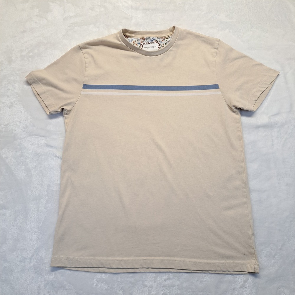 Denim & Flower T-Shirt Women Medium Beige Good Striped‎ Crew Neck Short Sleeve